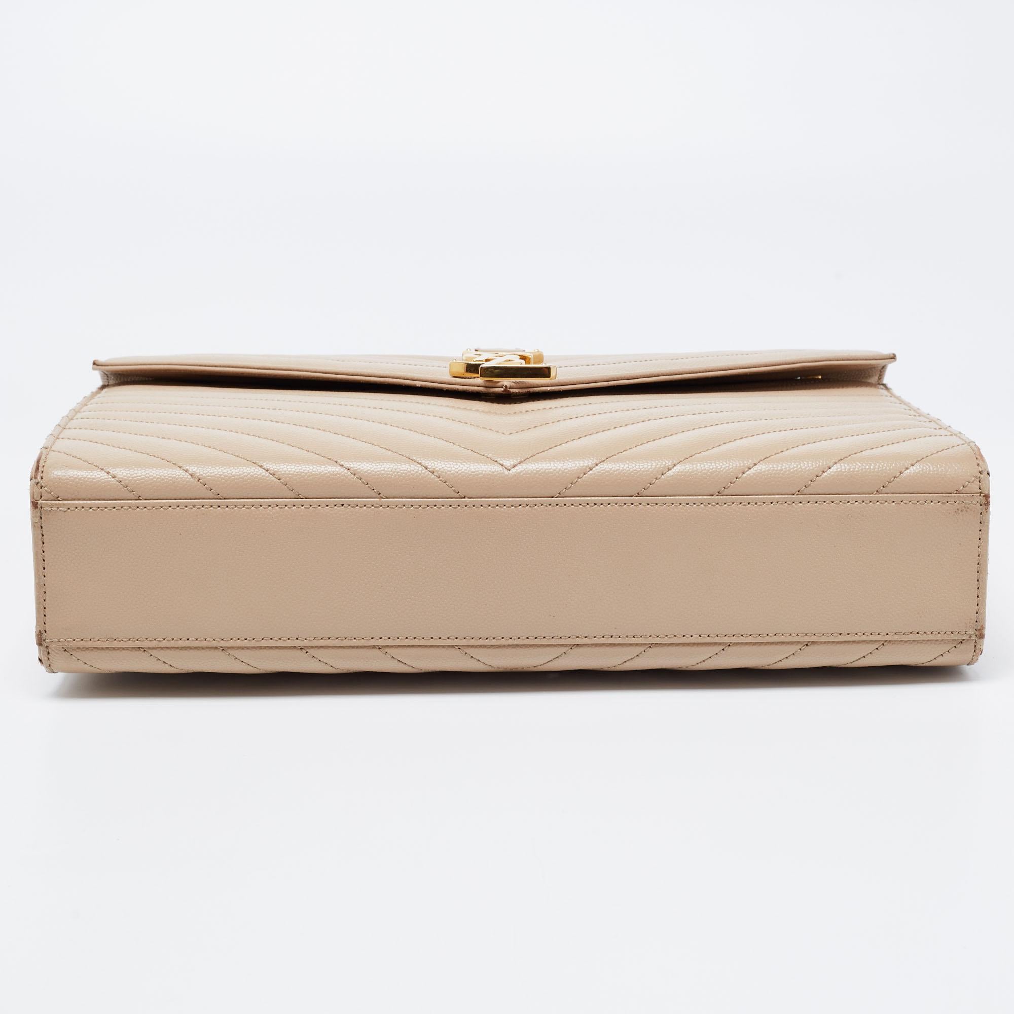 Women's Saint Laurent Beige Leather Monogram Envelope Shoulder Bag