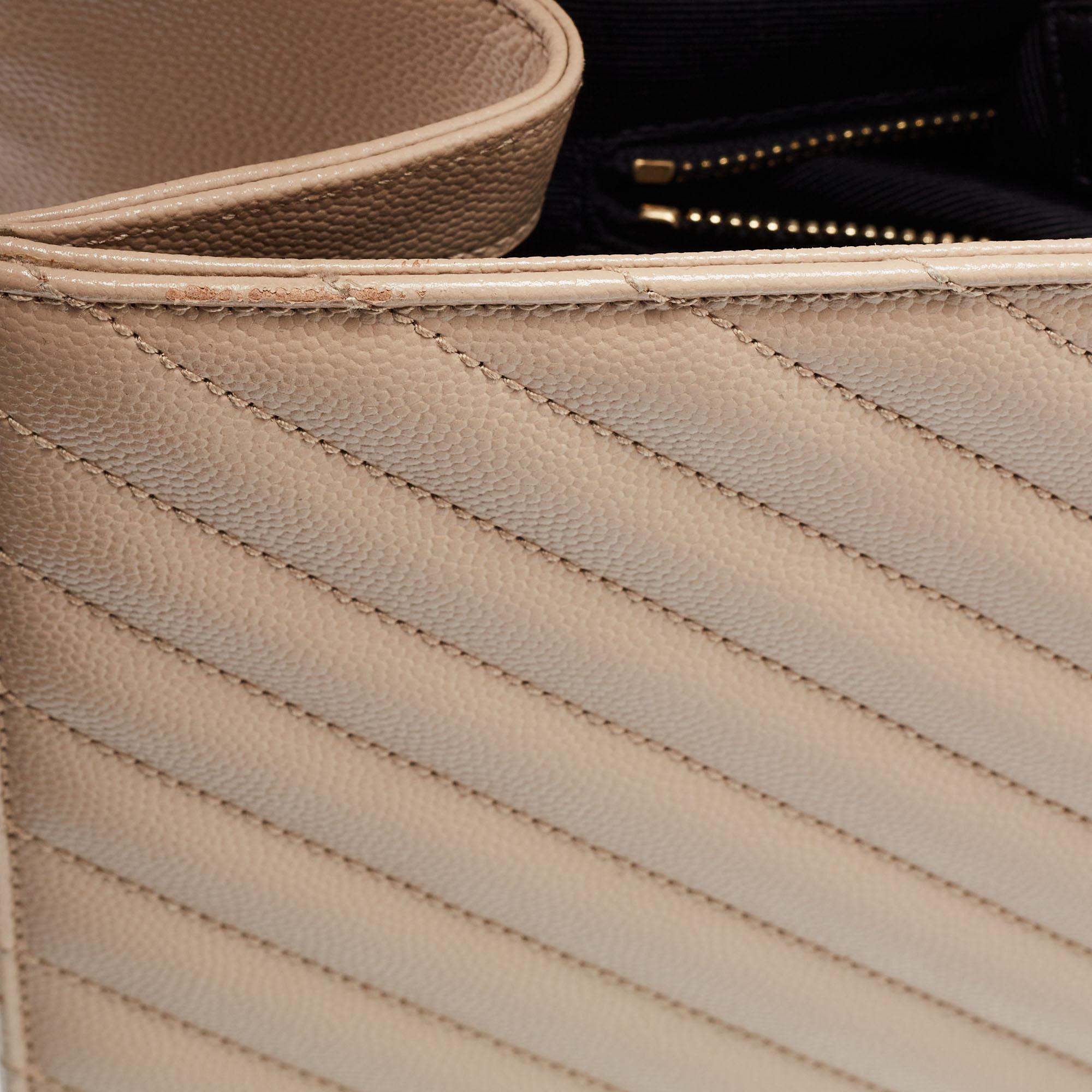 Saint Laurent Beige Leather Monogram Envelope Shoulder Bag 3