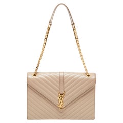 Saint Laurent Beige Leather Monogram Envelope Shoulder Bag