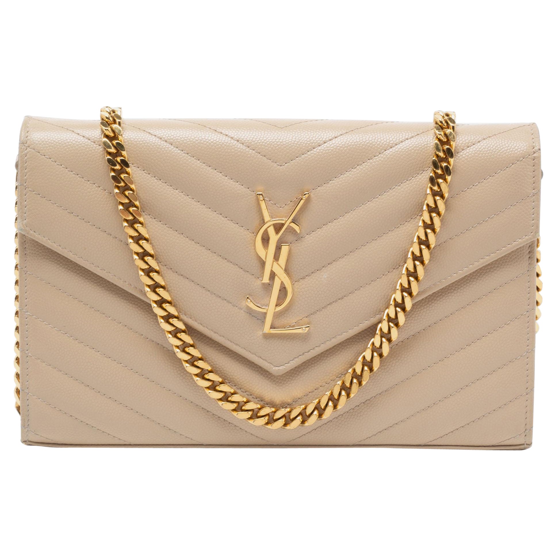 Saint Laurent Beige Leather Small Envelope Shoulder Bag