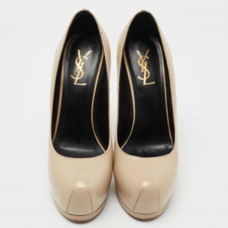 Saint Laurent escarpins à plateforme Tribtoo en cuir beige, taille 38 Pour femmes en vente