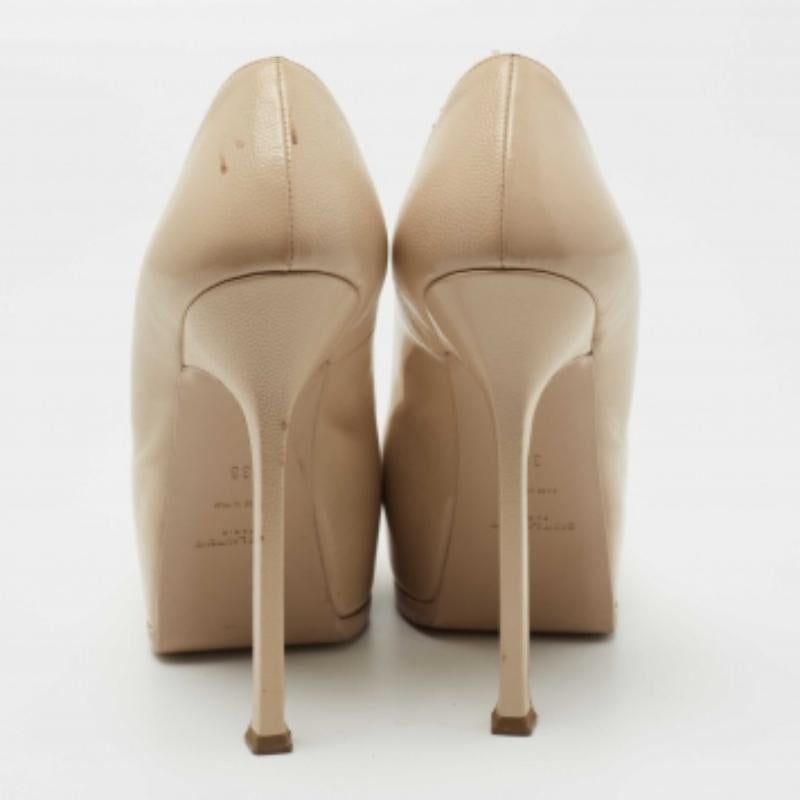 Saint Laurent escarpins à plateforme Tribtoo en cuir beige, taille 38 en vente 1