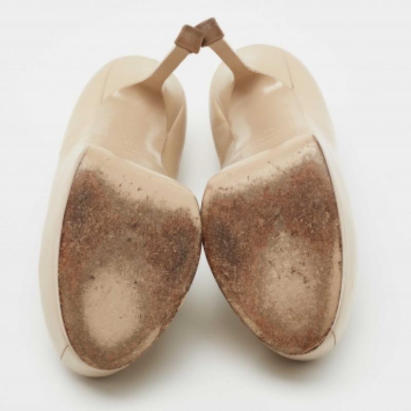 Saint Laurent escarpins à plateforme Tribtoo en cuir beige, taille 38 en vente 2