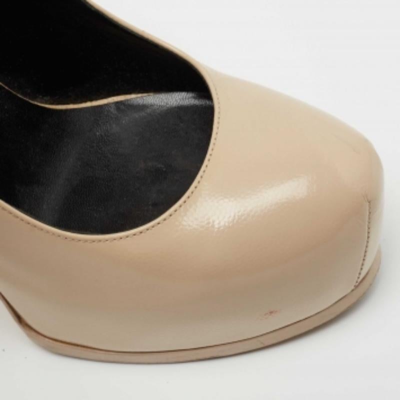 Saint Laurent escarpins à plateforme Tribtoo en cuir beige, taille 38 en vente 3
