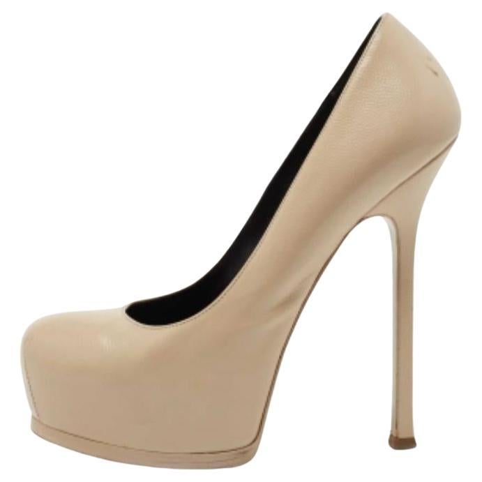 Saint Laurent escarpins à plateforme Tribtoo en cuir beige, taille 38