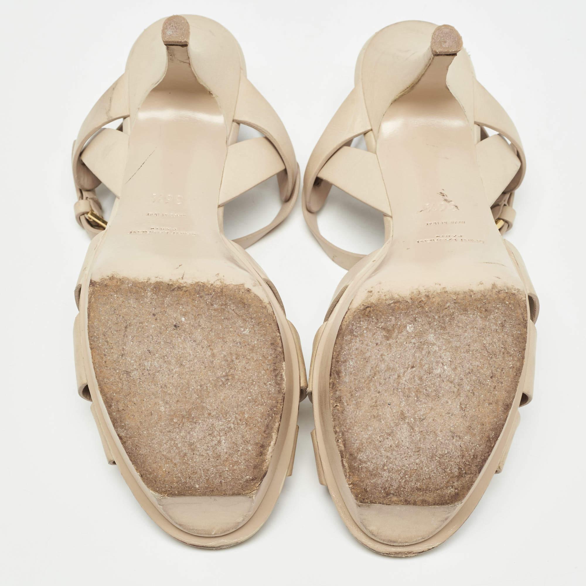 Saint Laurent Sandales Tribute en cuir beige, taille 36,5 1