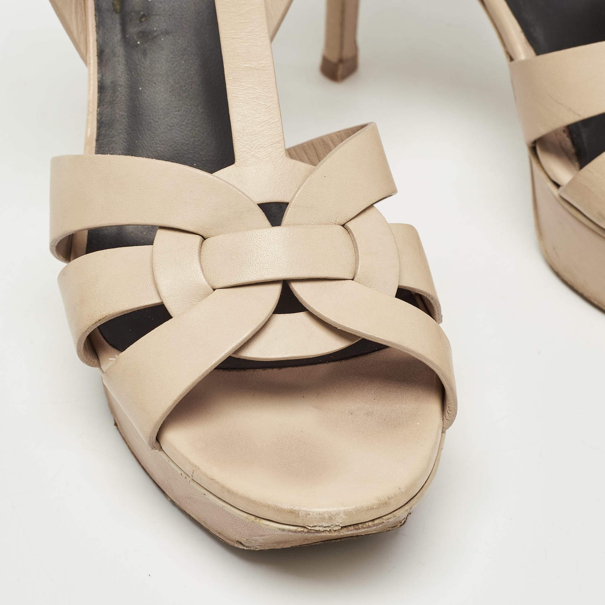 Saint Laurent Beige Leather Tribute Sandals Size 36.5 3