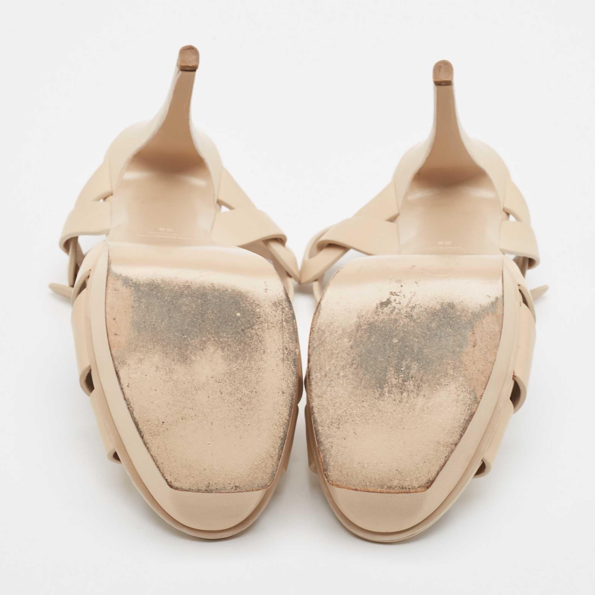 Saint Laurent Beige Leather Tribute Sandals Size 39 For Sale 2