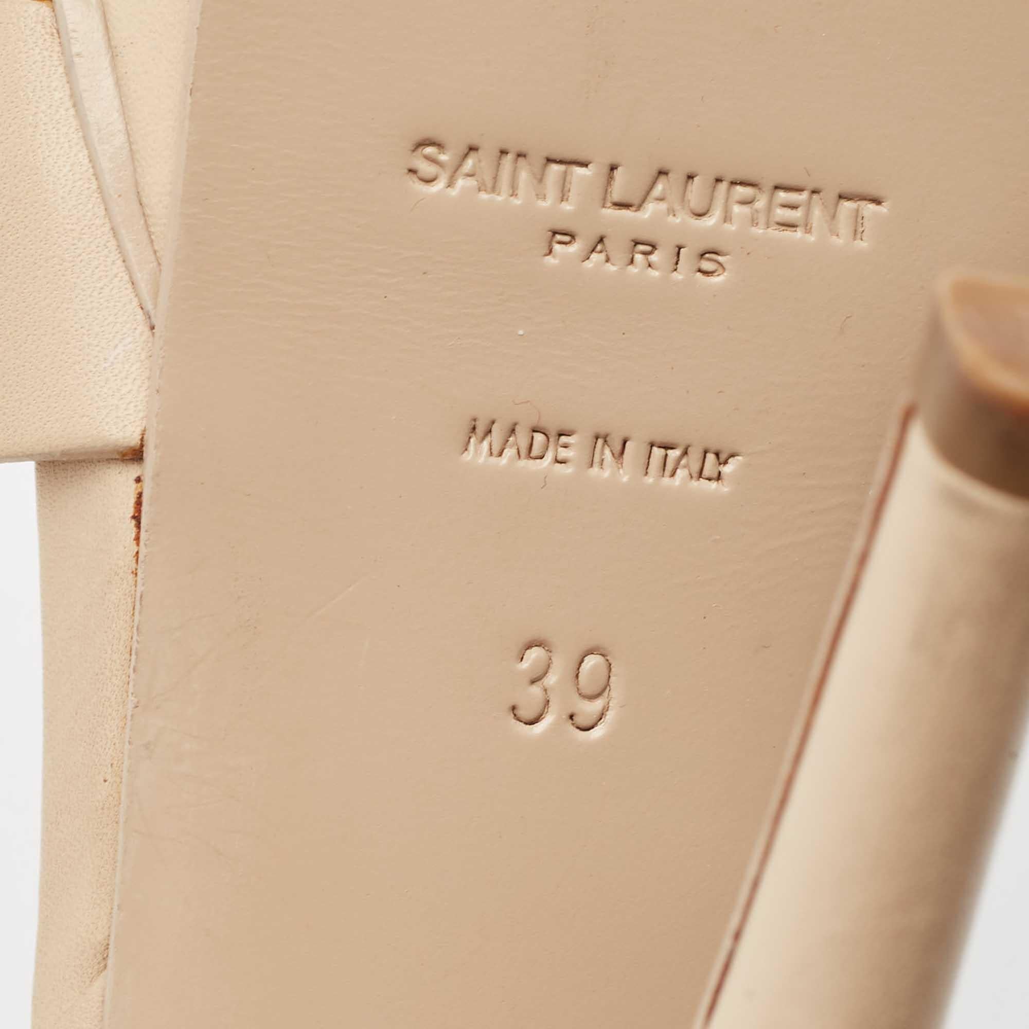 Saint Laurent Beige Leather Tribute Sandals Size 39 For Sale 3