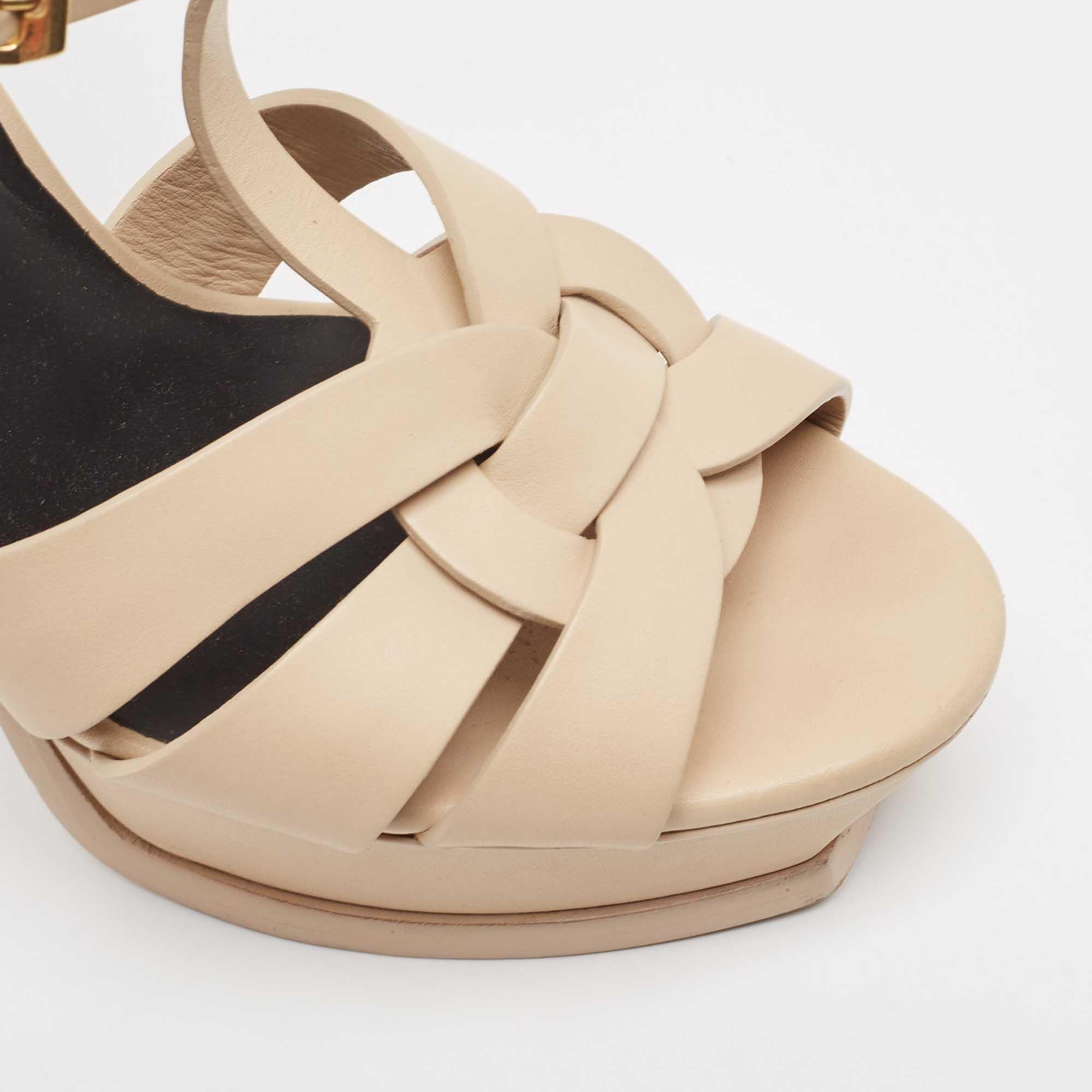 Saint Laurent Beige Leather Tribute Sandals Size 39 For Sale 4