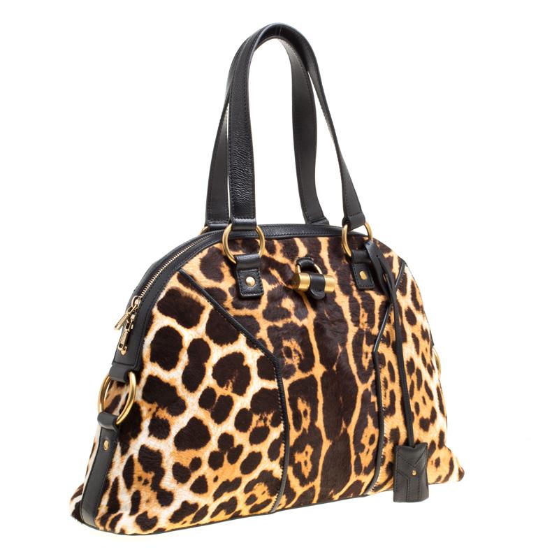 Saint Laurent Beige Leopard Print Calfhair Large Muse Bag 7