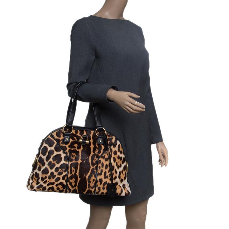 Saint Laurent Beige Leopard Print Calfhair Large Muse Bag For Sale at ...
