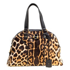 Saint Laurent Beige Leopard Print Calfhair Large Muse Bag