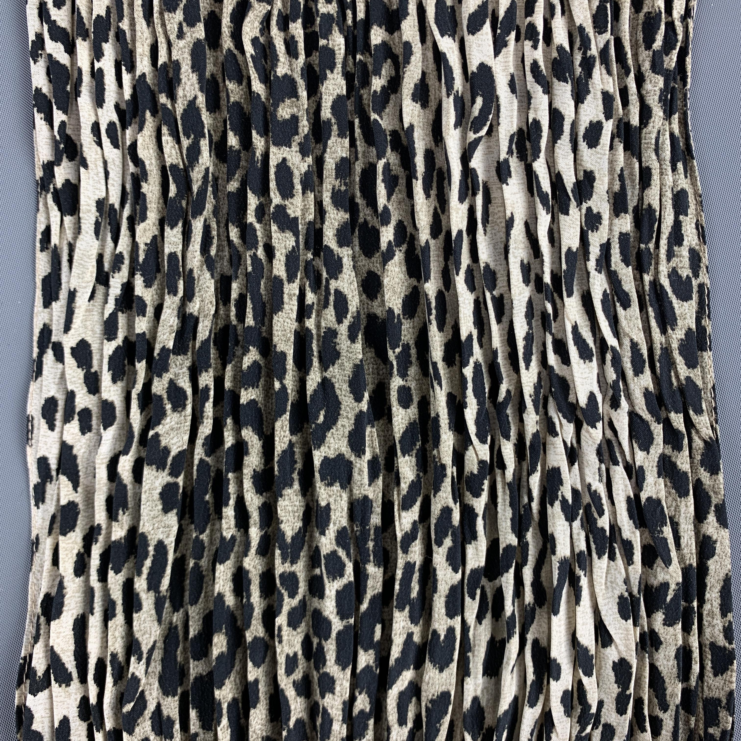Black SAINT LAURENT Beige Leopard Print Wrinkle Pleated Silk Scarf