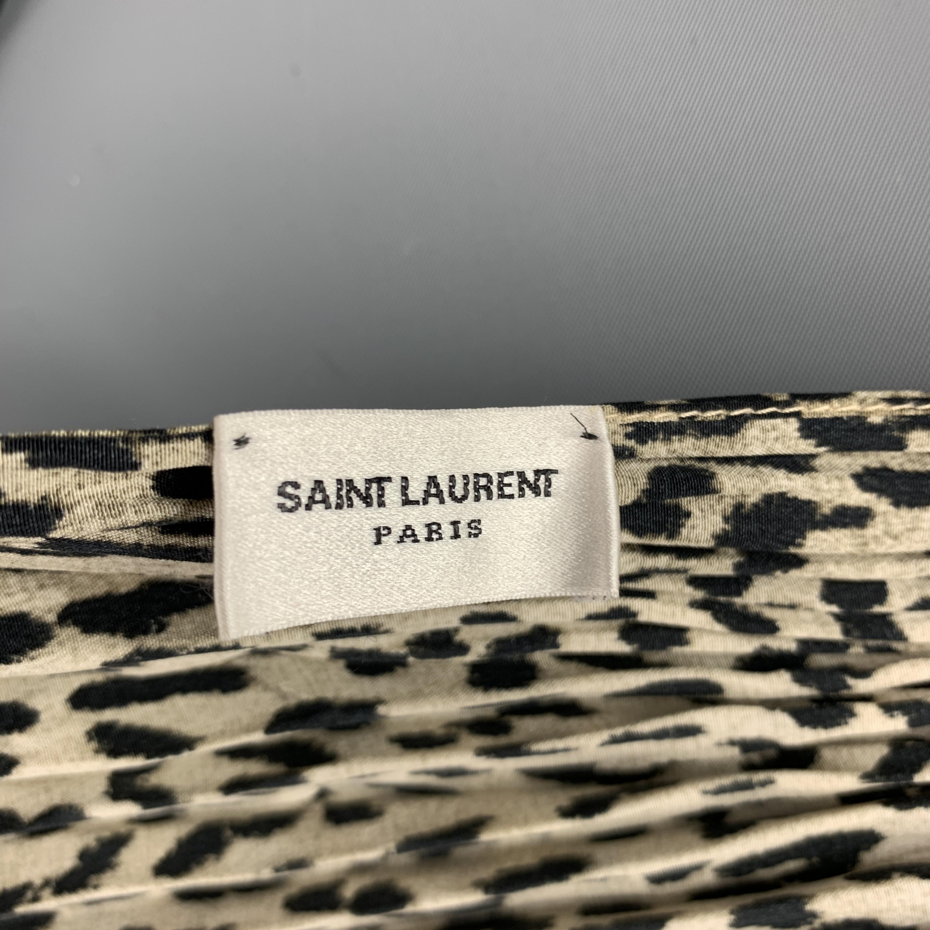SAINT LAURENT Beige Leopard Print Wrinkle Pleated Silk Scarf In Excellent Condition In San Francisco, CA