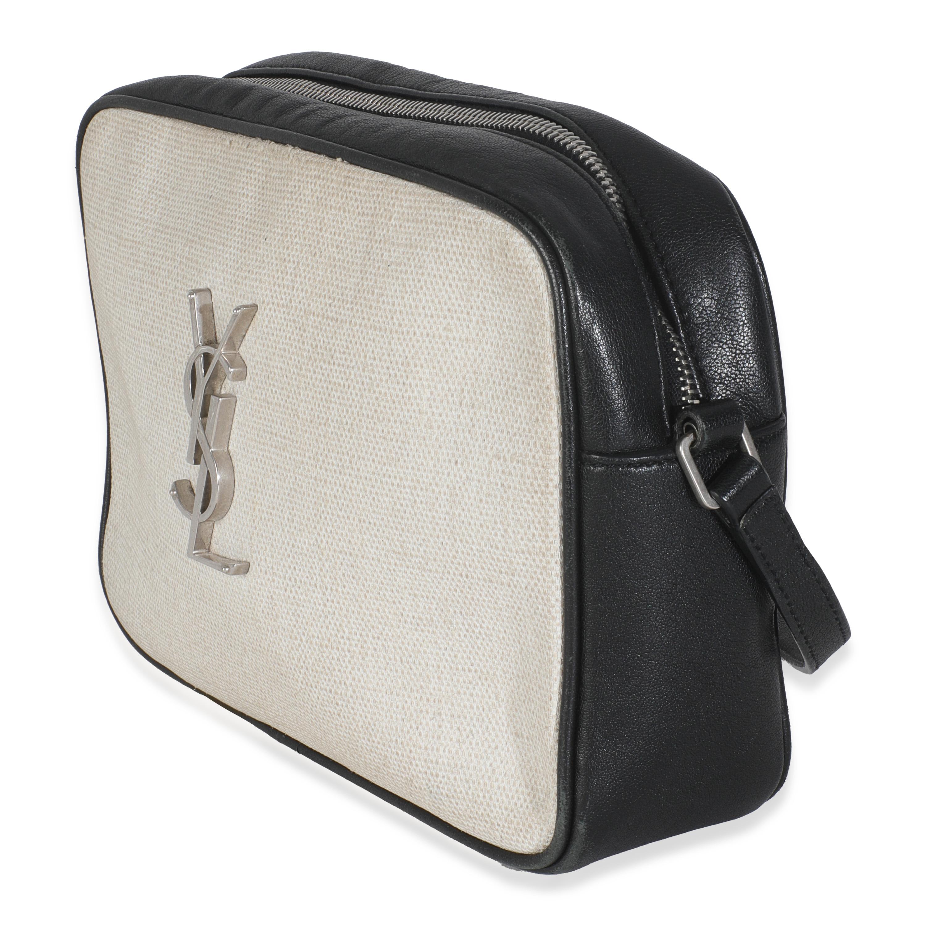 Women's or Men's Saint Laurent Beige Linen Canvas Black Lou Camera Bag For Sale