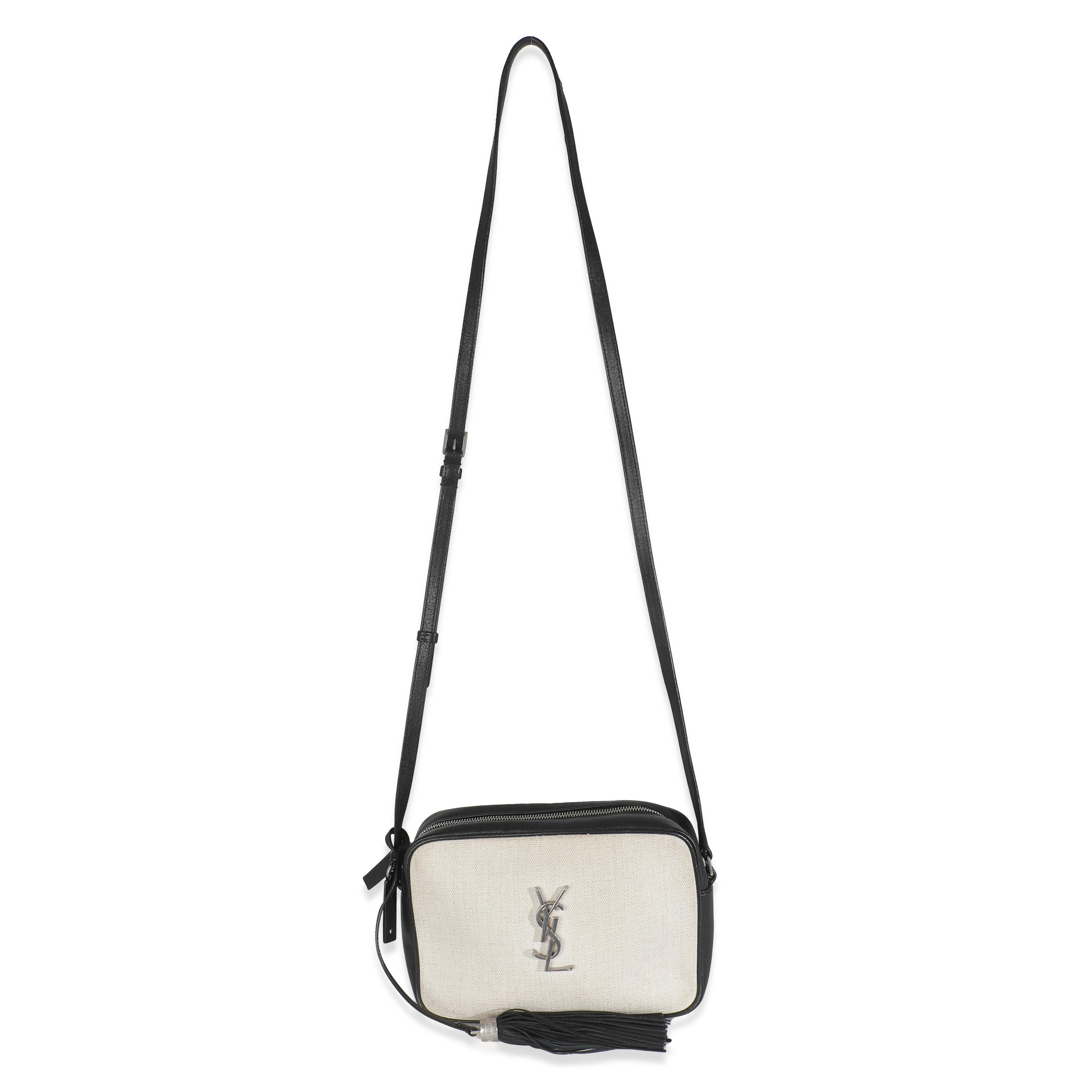 Saint Laurent Beige Linen Canvas Black Lou Camera Bag For Sale 2