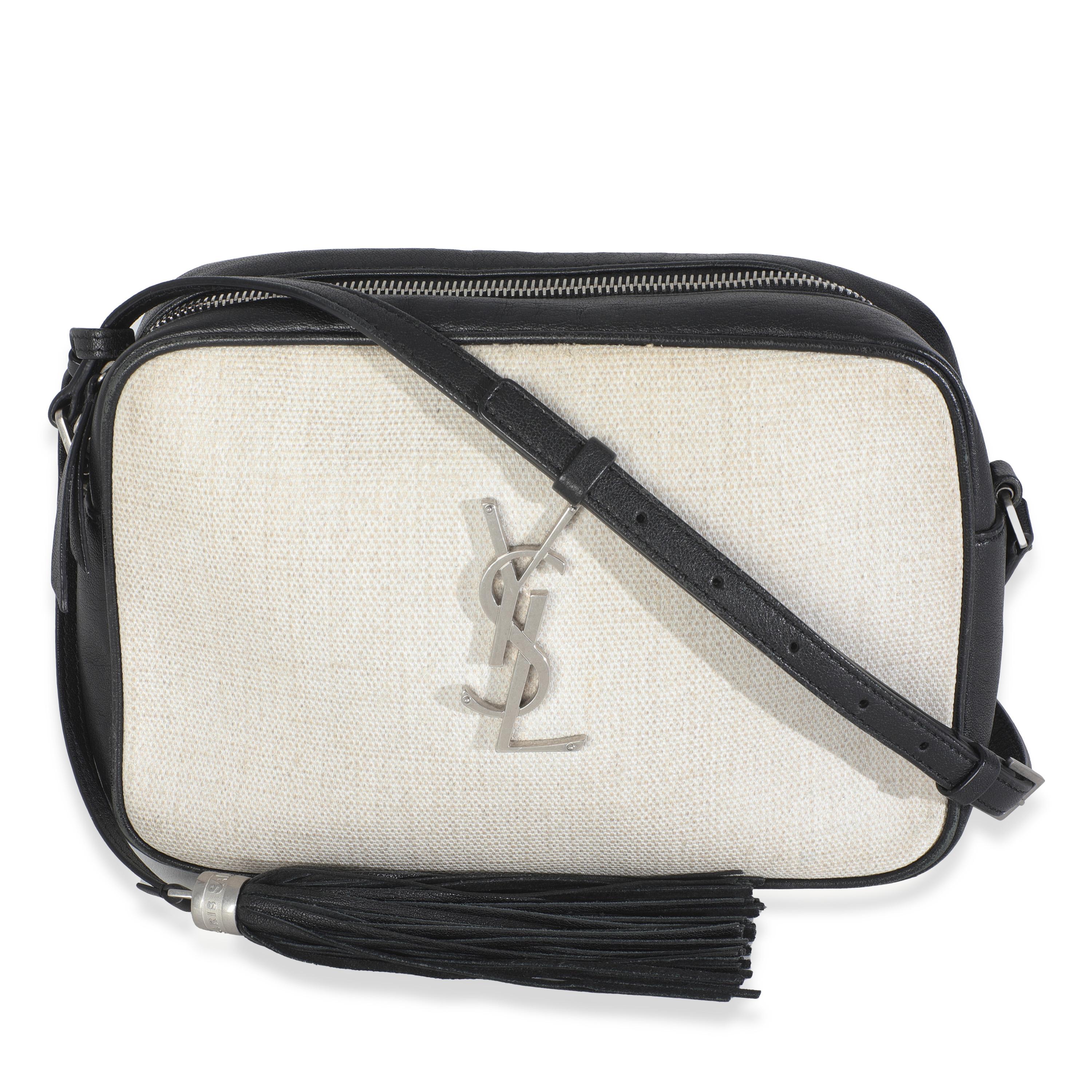 Saint Laurent Beige Linen Canvas Black Lou Camera Bag For Sale