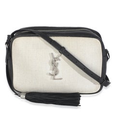 Saint Laurent Beige Linen Canvas Black Lou Camera Bag