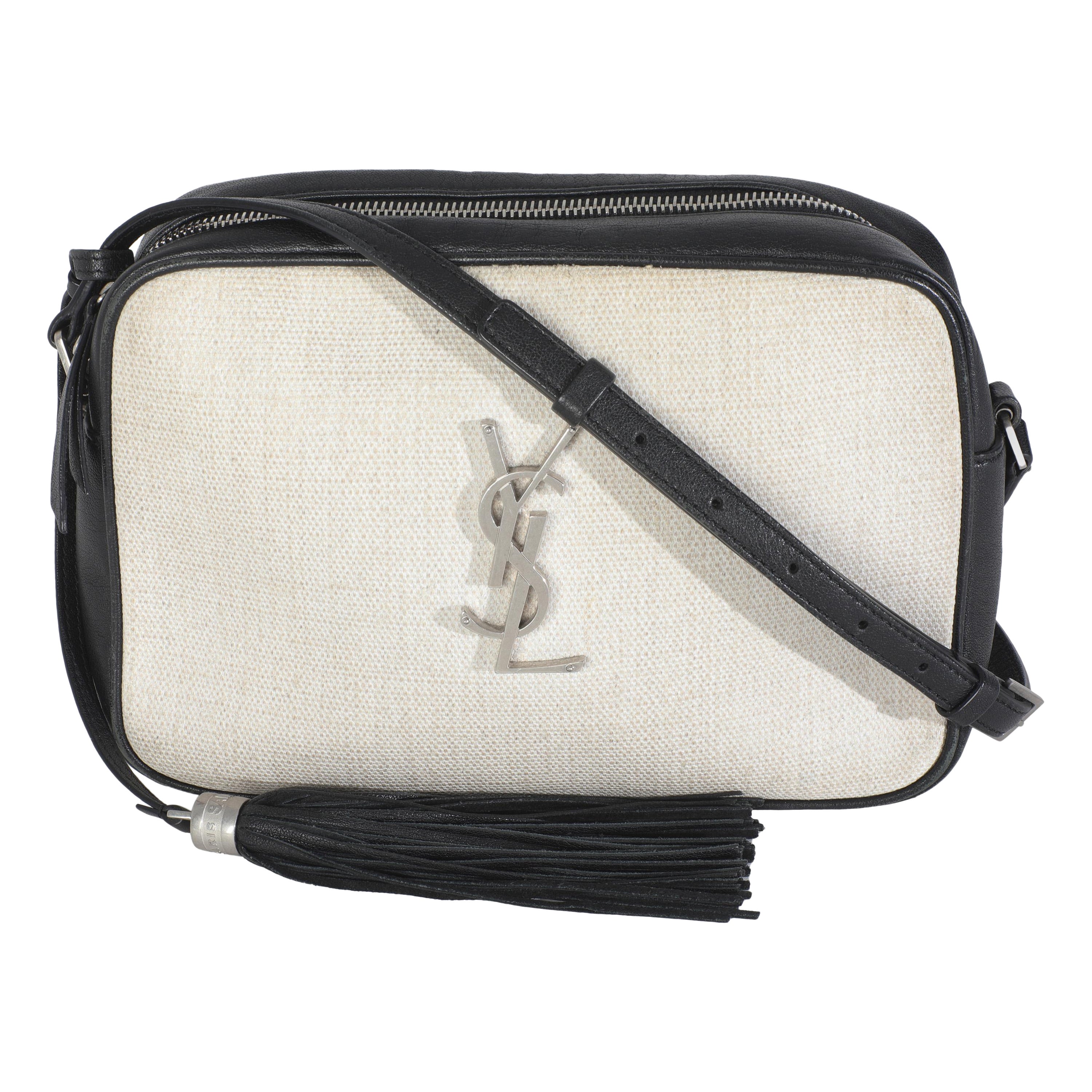 Saint Laurent Bolso Cámara Lou Negro Lino Beige en venta