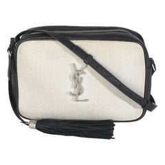 Saint Laurent Beige Linen Canvas Black Lou Camera Bag