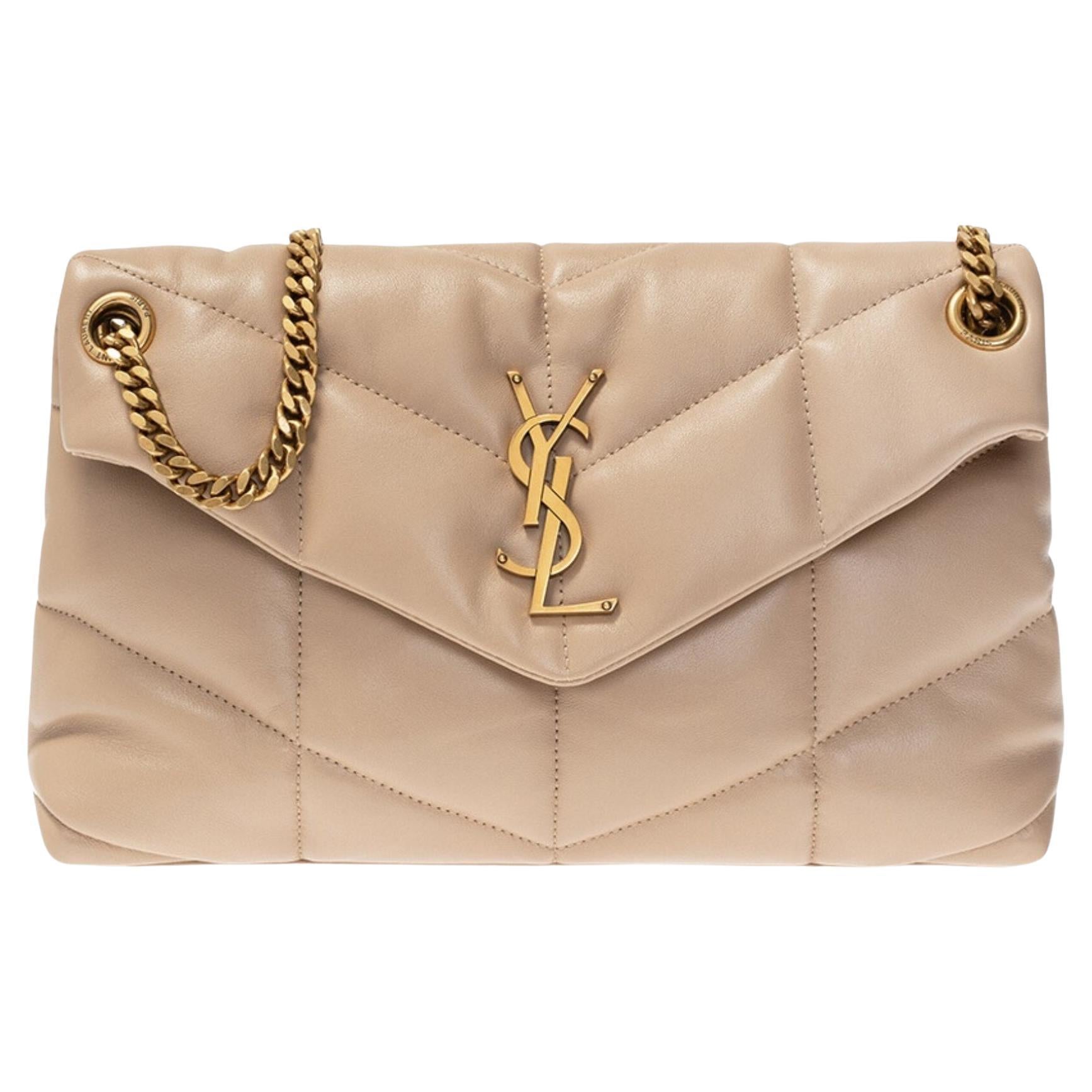 Saint Laurent Beige Loulou Puffer Shoulder Bag For Sale