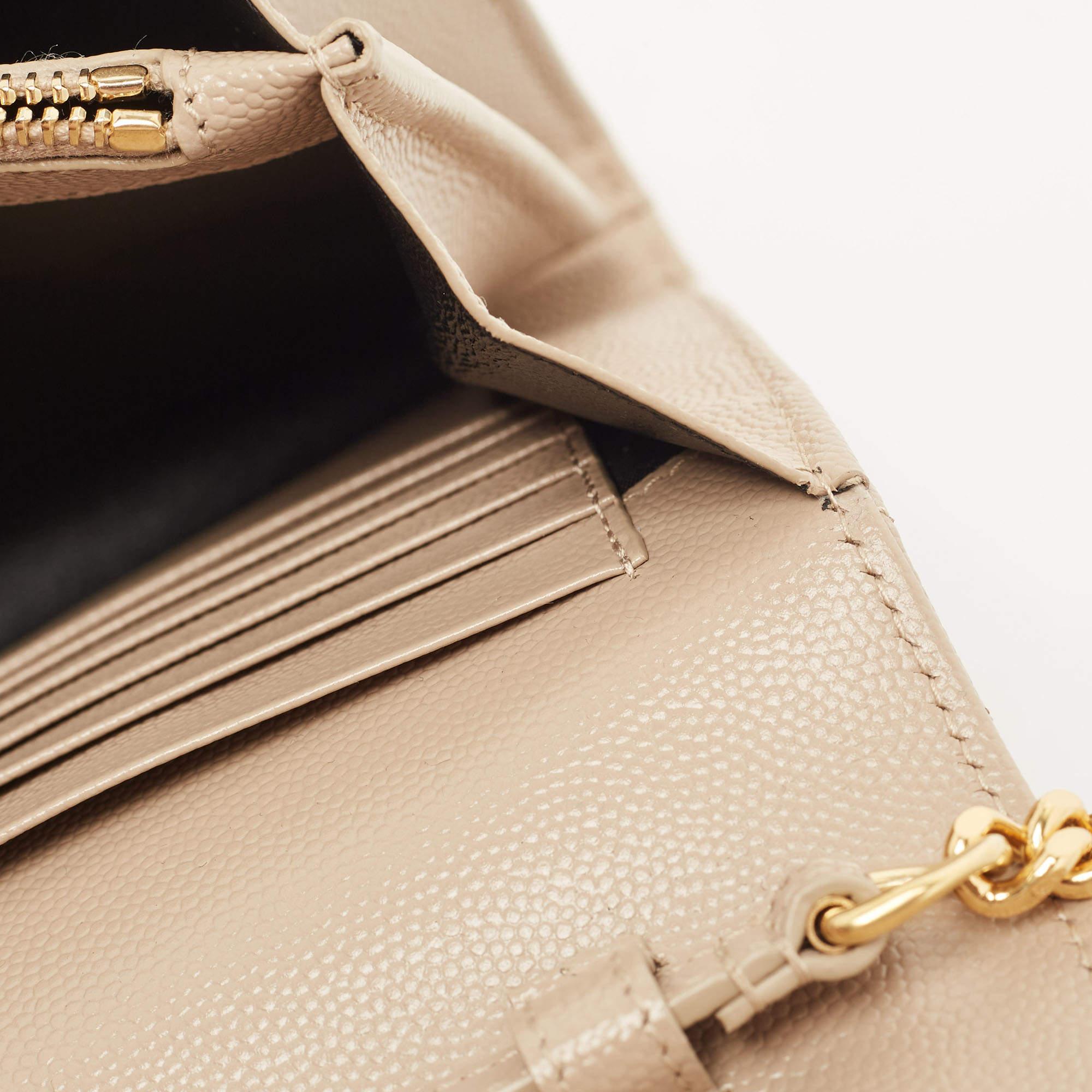 Saint Laurent Beige Matelassé Leather Cassandre Wallet on Chain 6