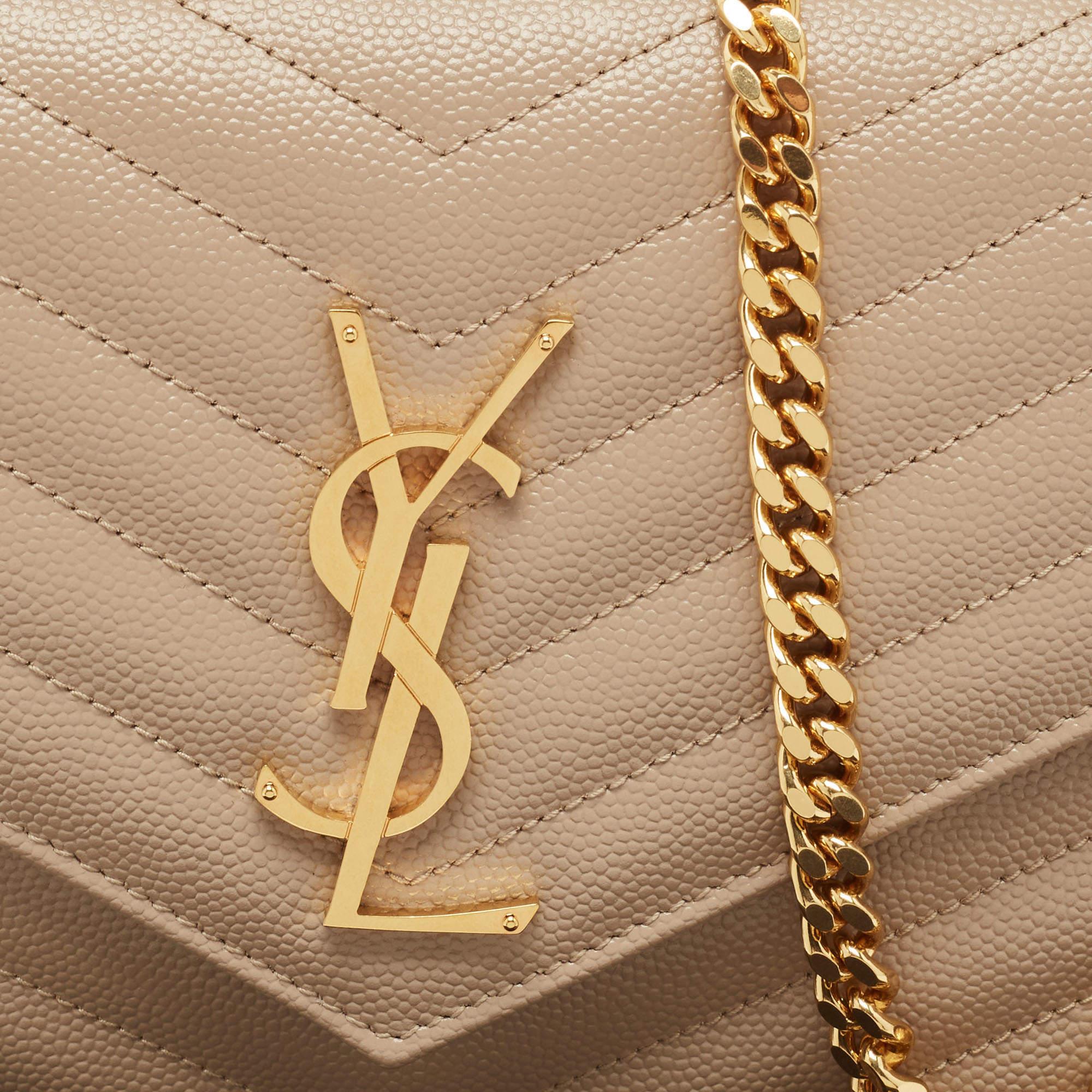 Saint Laurent Beige Matelassé Leather Cassandre Wallet on Chain 9