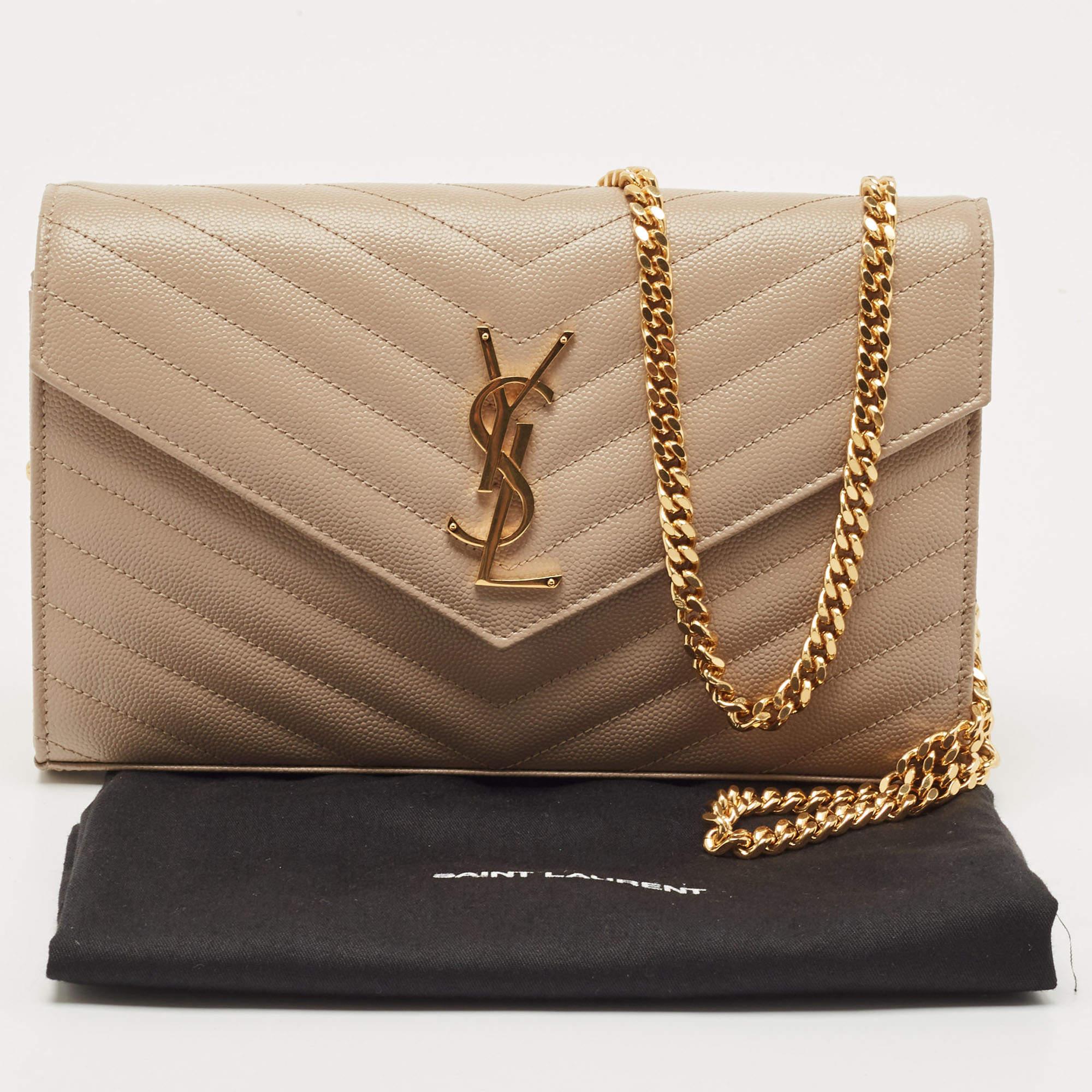 Saint Laurent Beige Matelassé Leather Cassandre Wallet on Chain 10