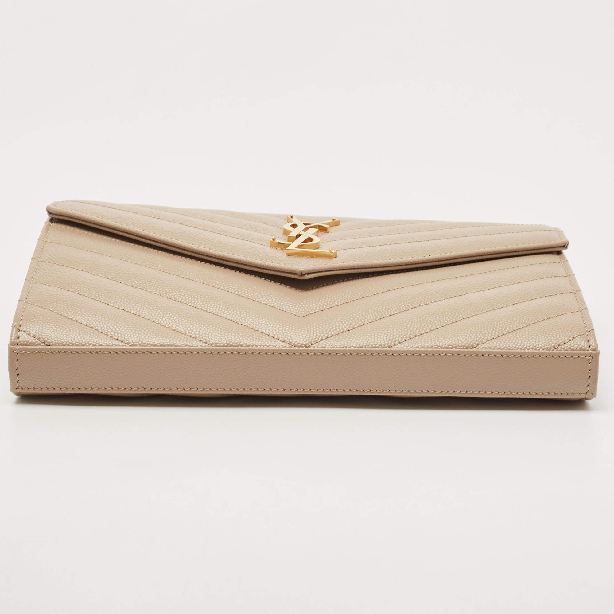 Saint Laurent Beige Matelassé Leather Cassandre Wallet on Chain 1
