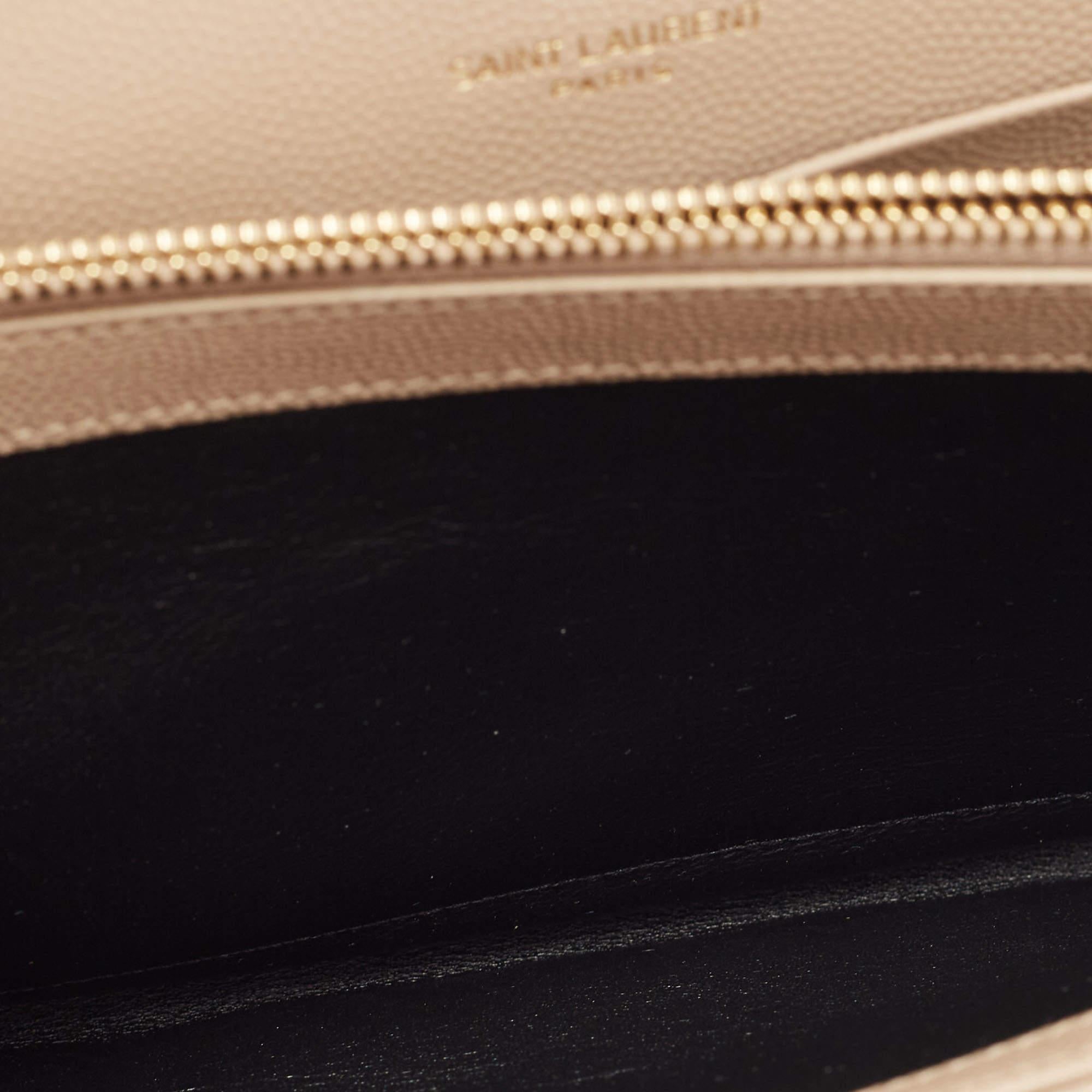 Saint Laurent Beige Matelassé Leather Cassandre Wallet on Chain 2
