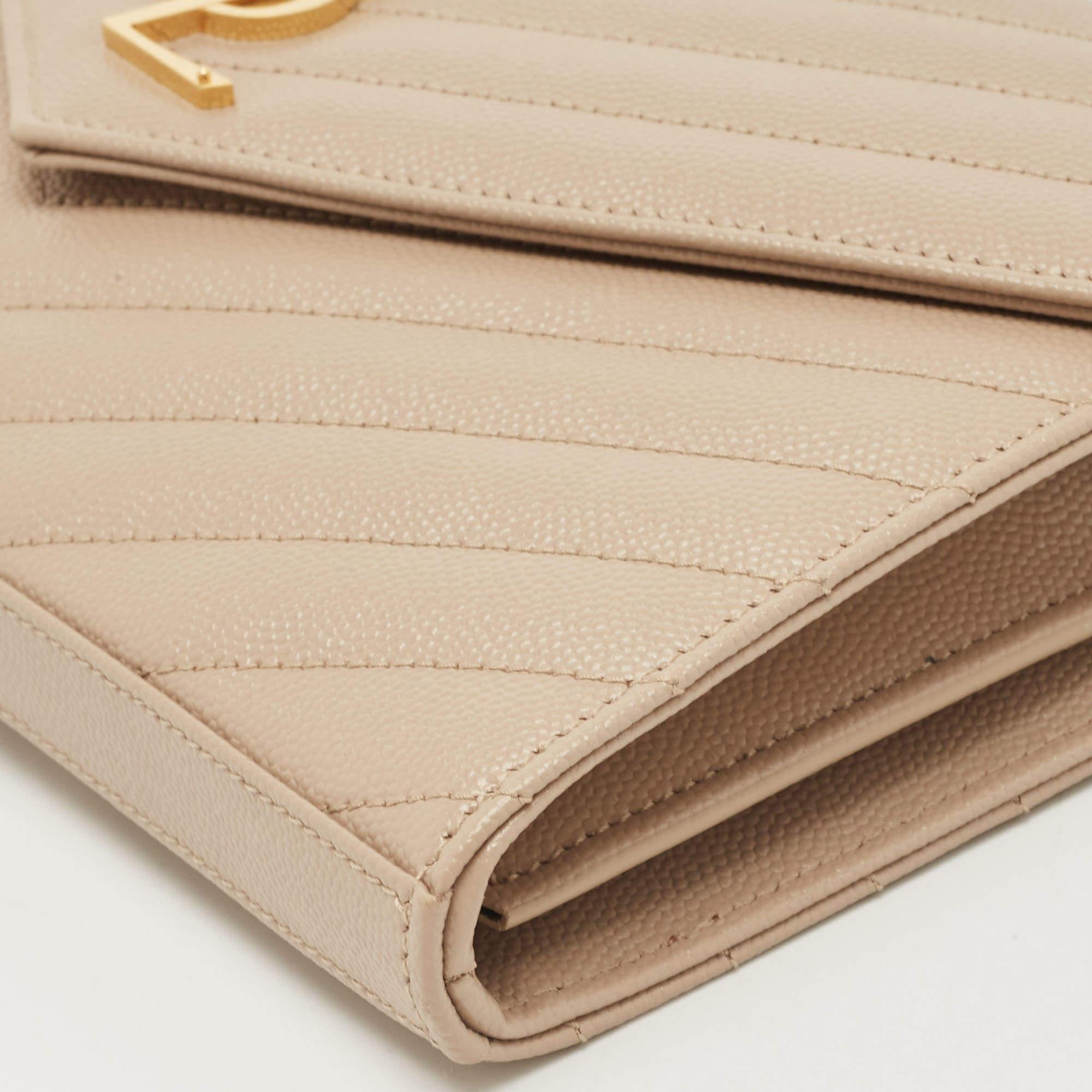 Saint Laurent Beige Matelassé Leather Cassandre Wallet on Chain 3