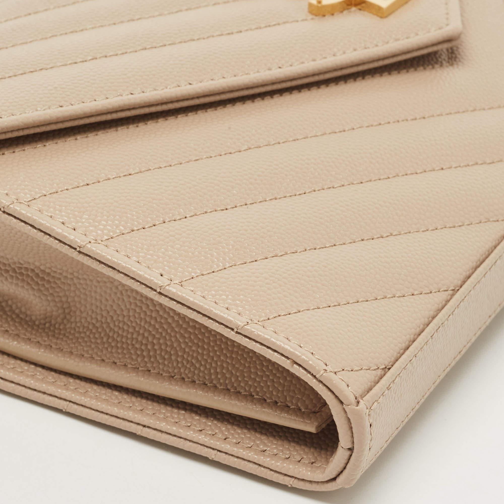 Saint Laurent Beige Matelassé Leather Cassandre Wallet on Chain 4
