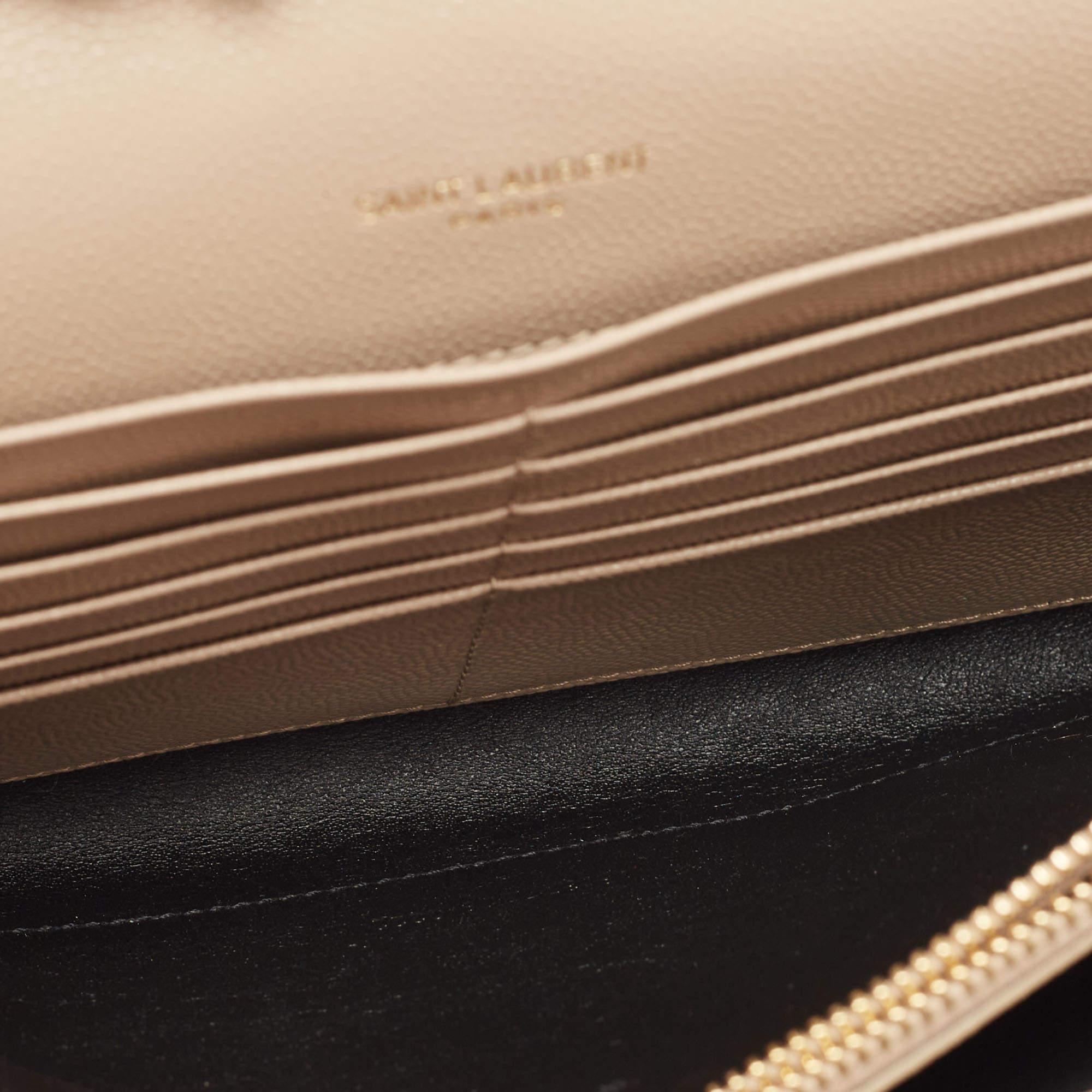 Saint Laurent Beige Matelassé Leather Cassandre Wallet on Chain 5