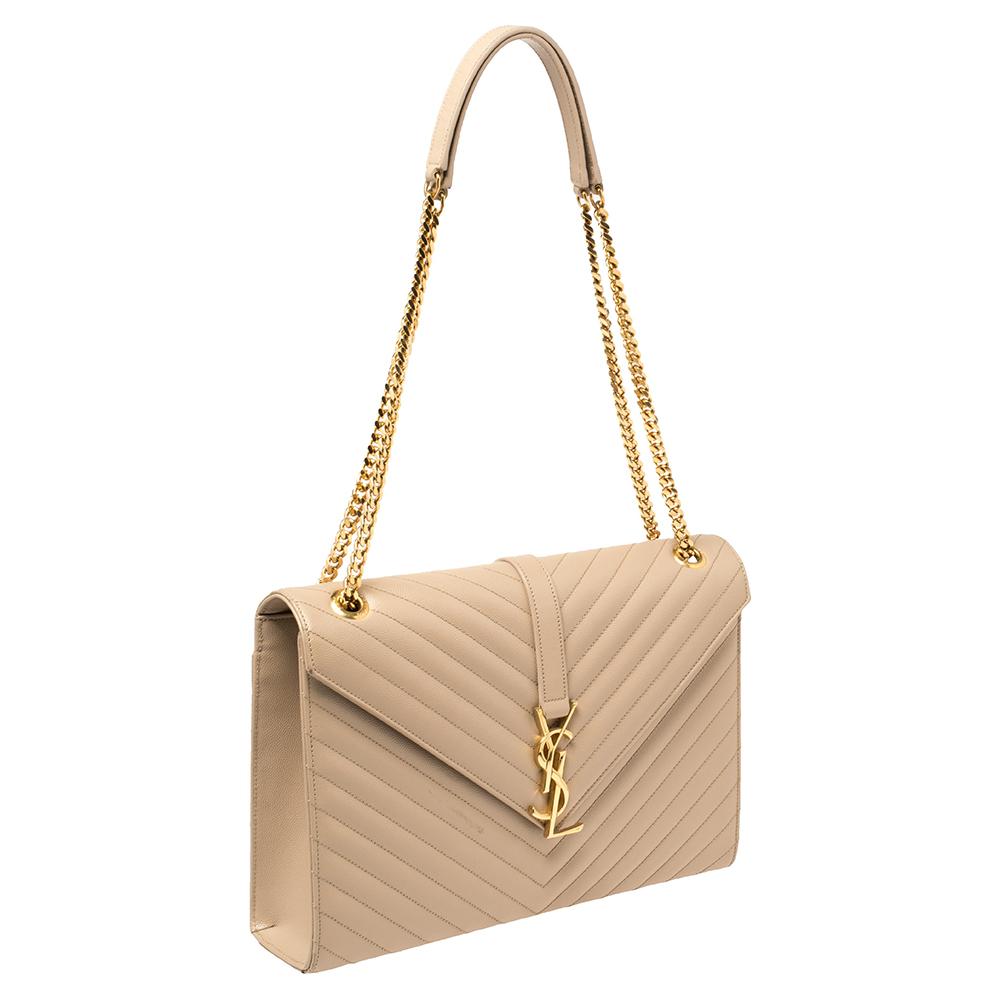 Saint Laurent Beige Matelasse Leder Große Cassandre Klappe Tasche Damen