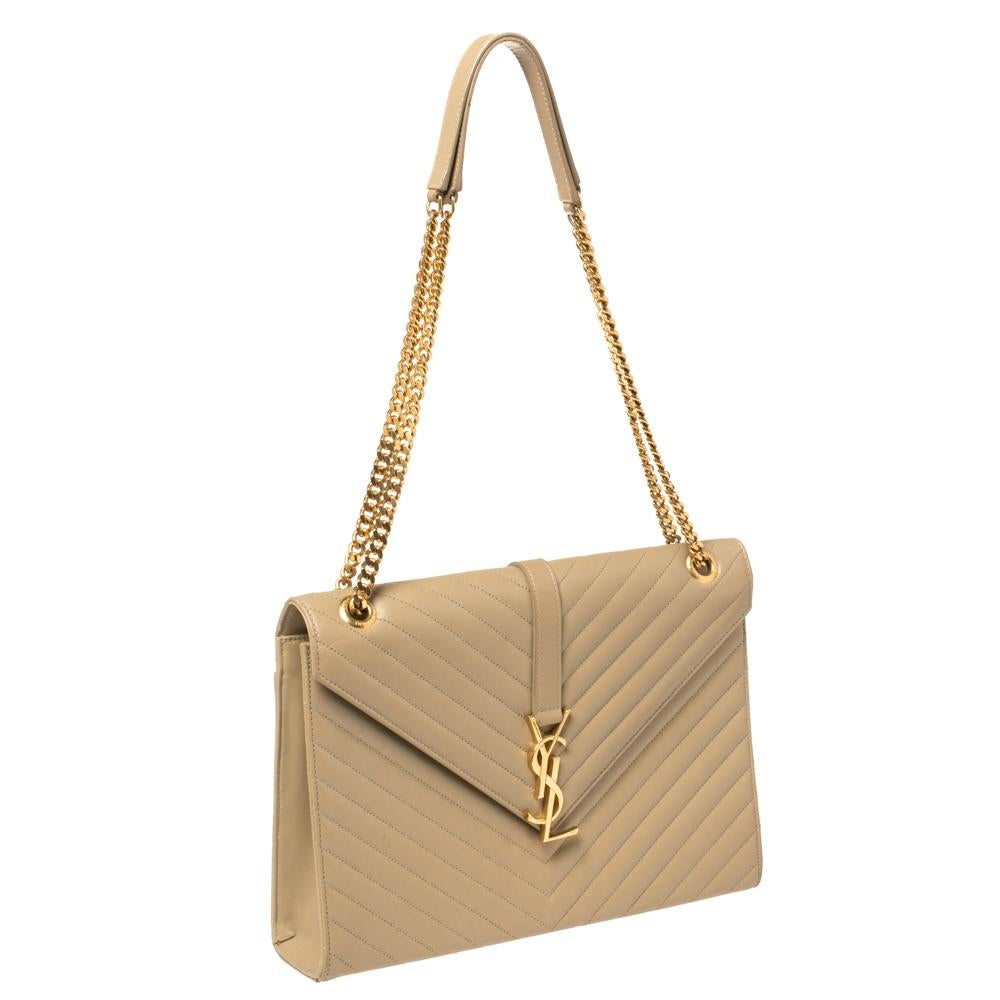 Women's Saint Laurent Beige Matelasse Leather Large Cassandre Flap Bag