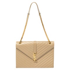 Saint Laurent Beige Matelasse Leather Large Cassandre Flap Bag