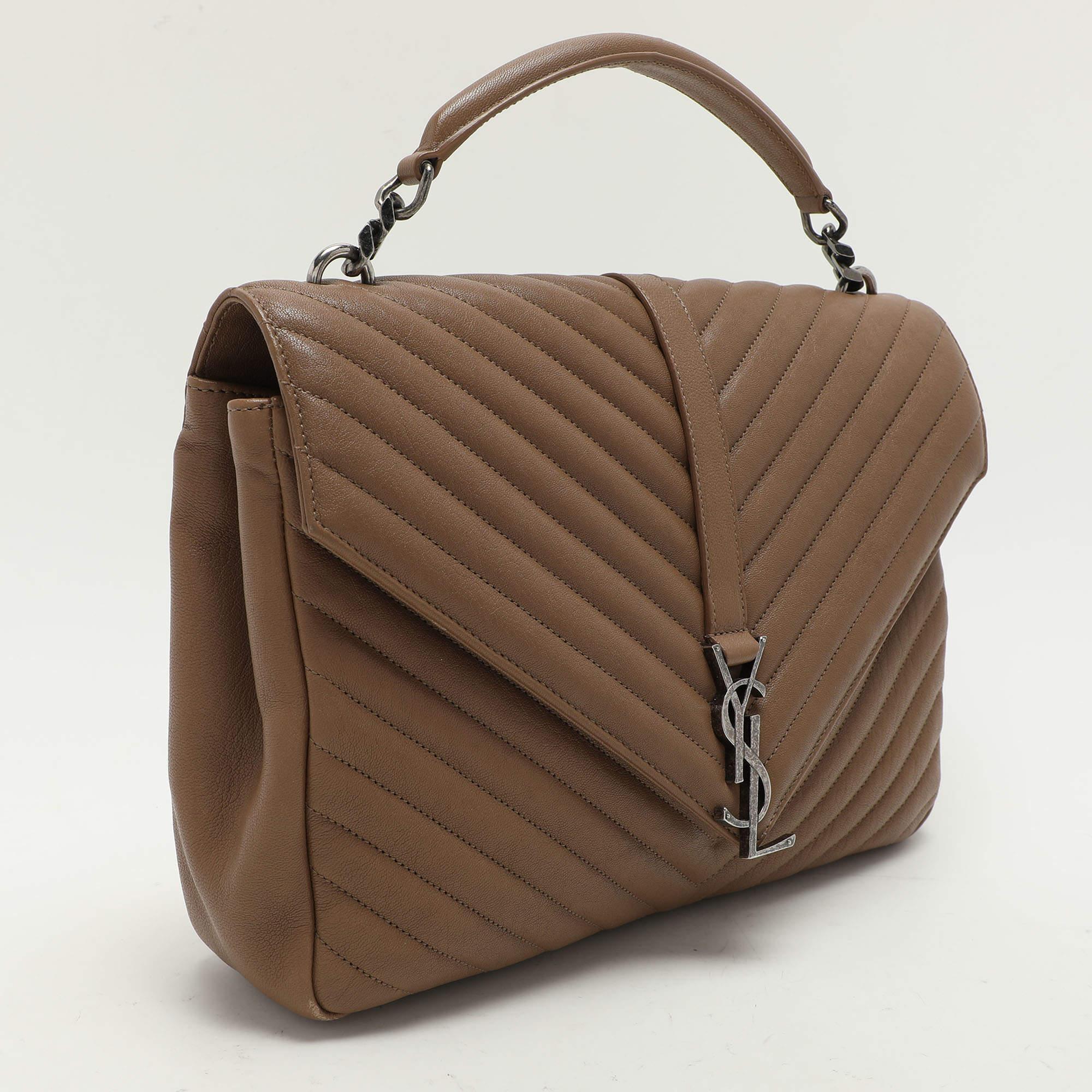 Saint Laurent Beige Matelassé Leather Large College Top Handle Bag In Good Condition In Dubai, Al Qouz 2