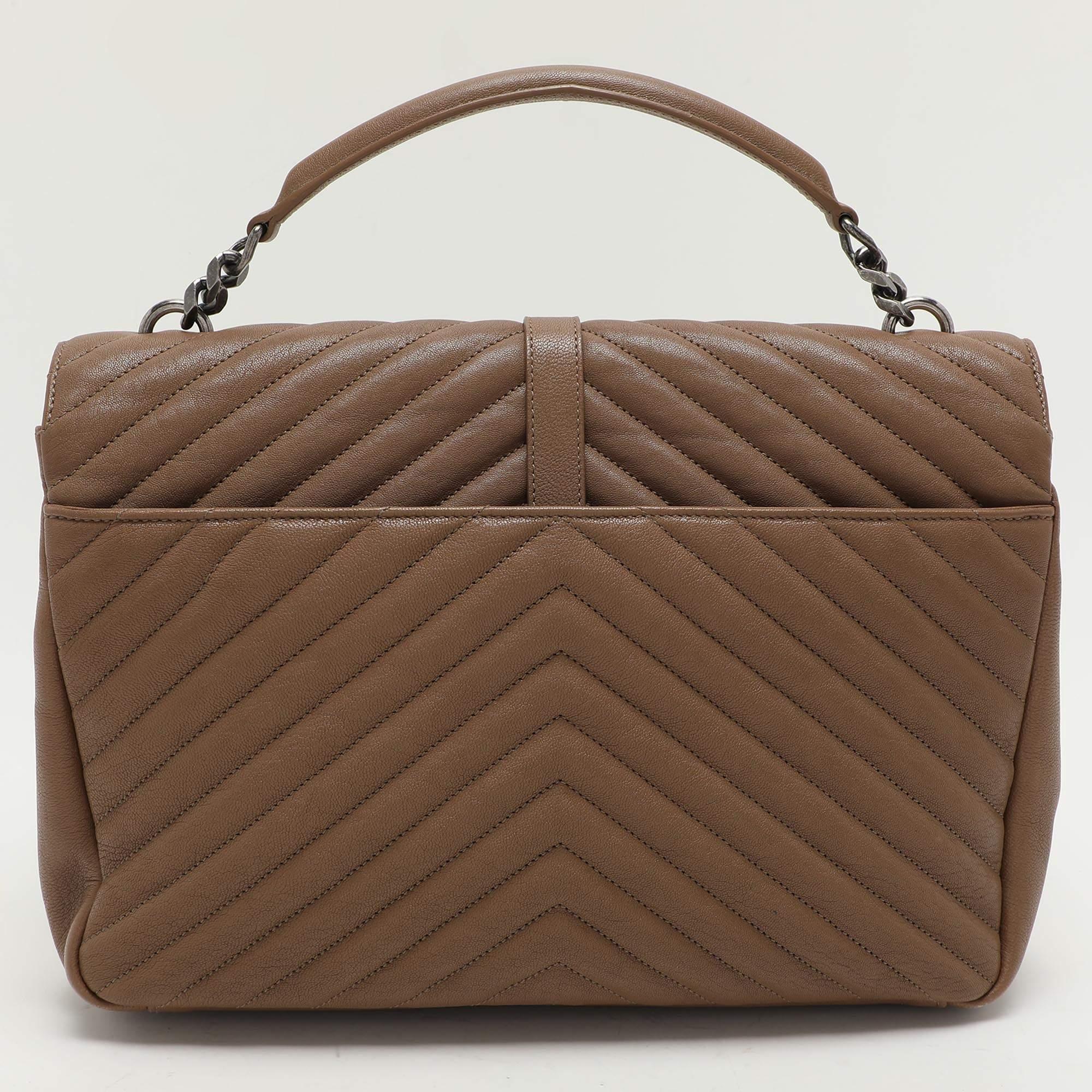 Women's Saint Laurent Beige Matelassé Leather Large College Top Handle Bag