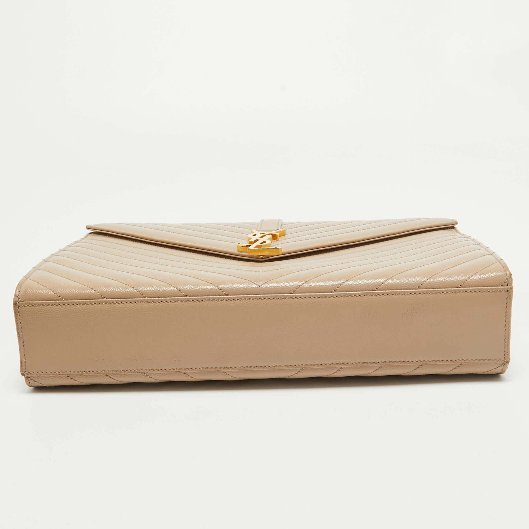 Saint Laurent Beige Matelasse Leather Large Monogram Envelope Shoulder Bag For Sale 9