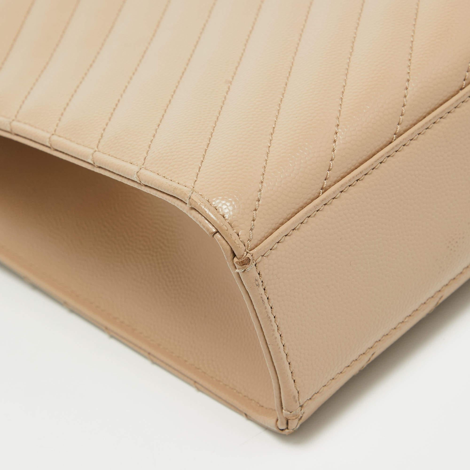 Saint Laurent Beige Matelasse Leather Large Monogram Envelope Shoulder Bag For Sale 2