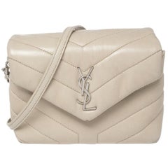 Used Saint Laurent Beige Matelassé Leather Loulou Crossbody Bag