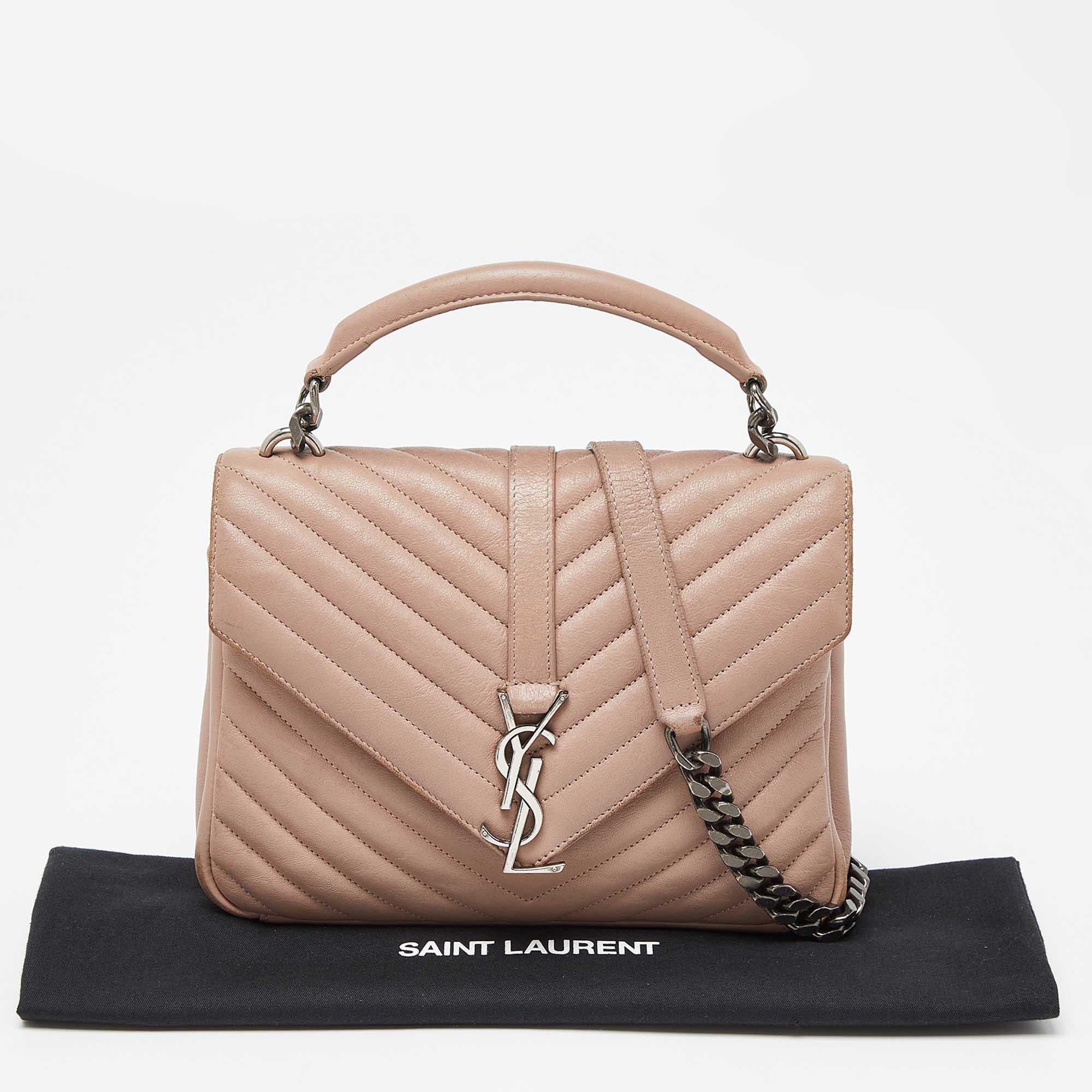 Saint Laurent Beige Matelassé Leather Medium College Top Handle Bag 1