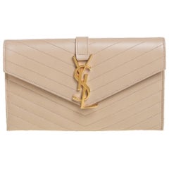 Saint Laurent Beige Matelassé Leather Monogram Envelope Clutch