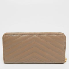 Saint Laurent Beige Matelassé Leder Monogramm Zip um Brieftasche
