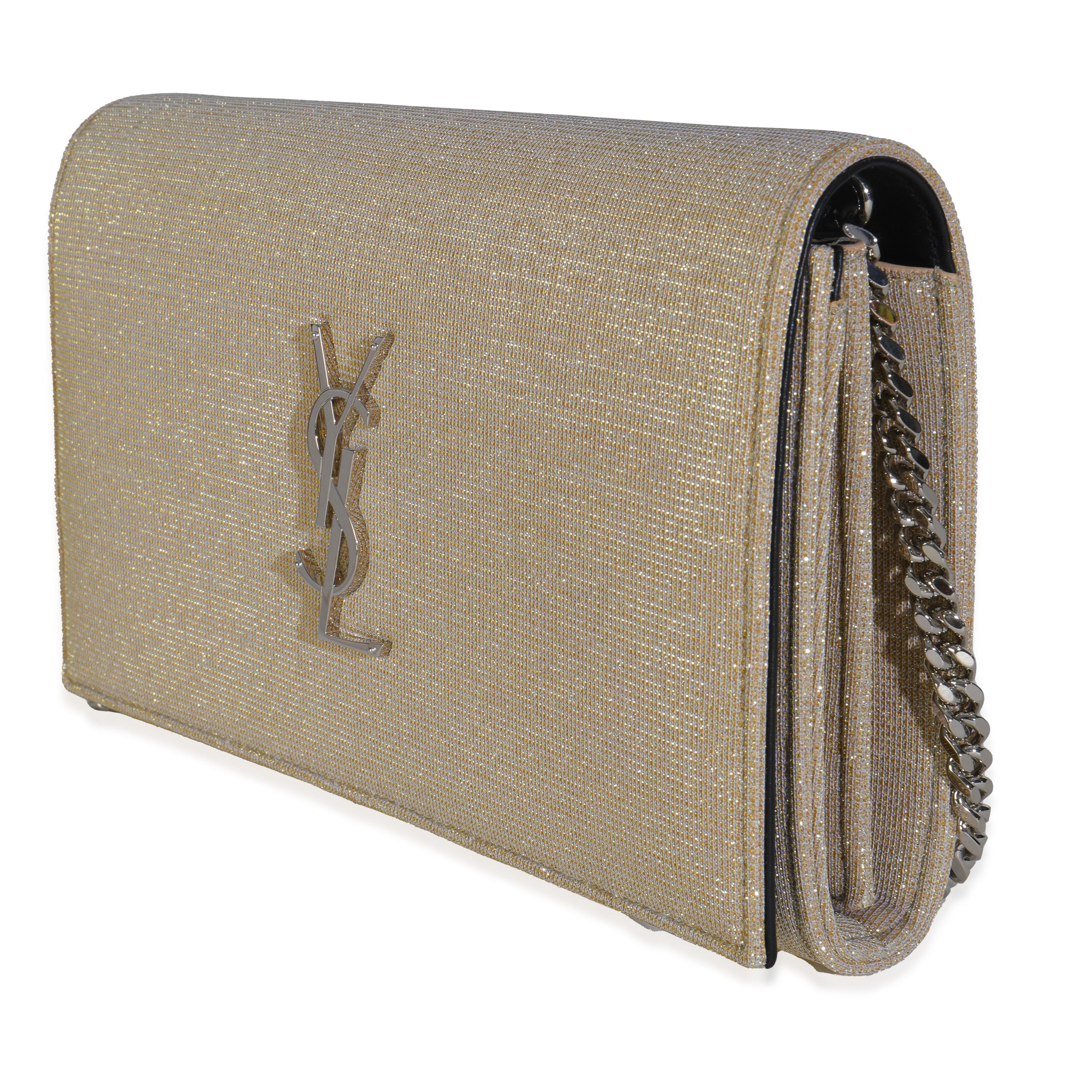 Saint Laurent Borsa a catena Monogram Kate in tessuto scintillante metallizzato beige In condizioni ottime in vendita a New York, NY