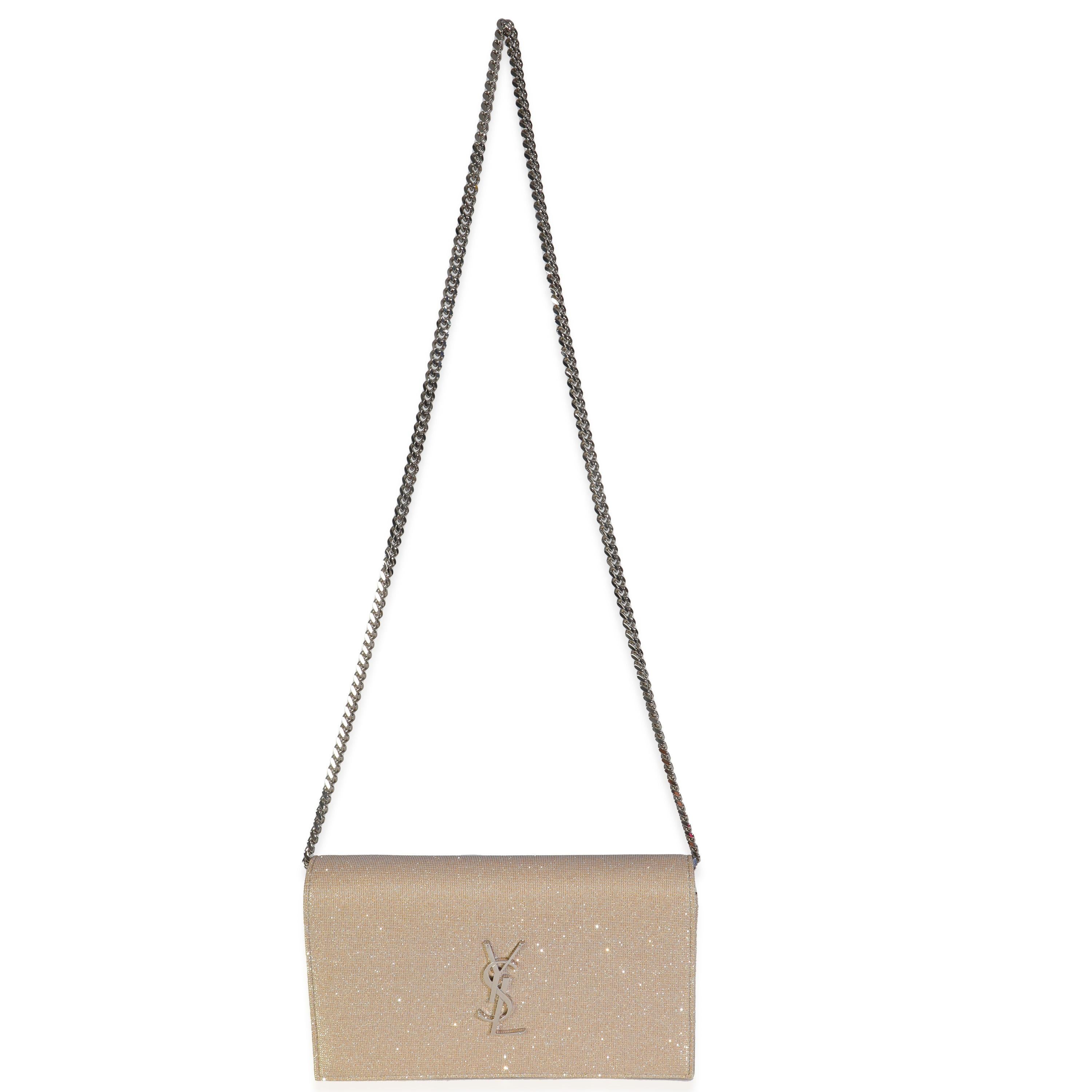 Saint Laurent Borsa a catena Monogram Kate in tessuto scintillante metallizzato beige in vendita 1
