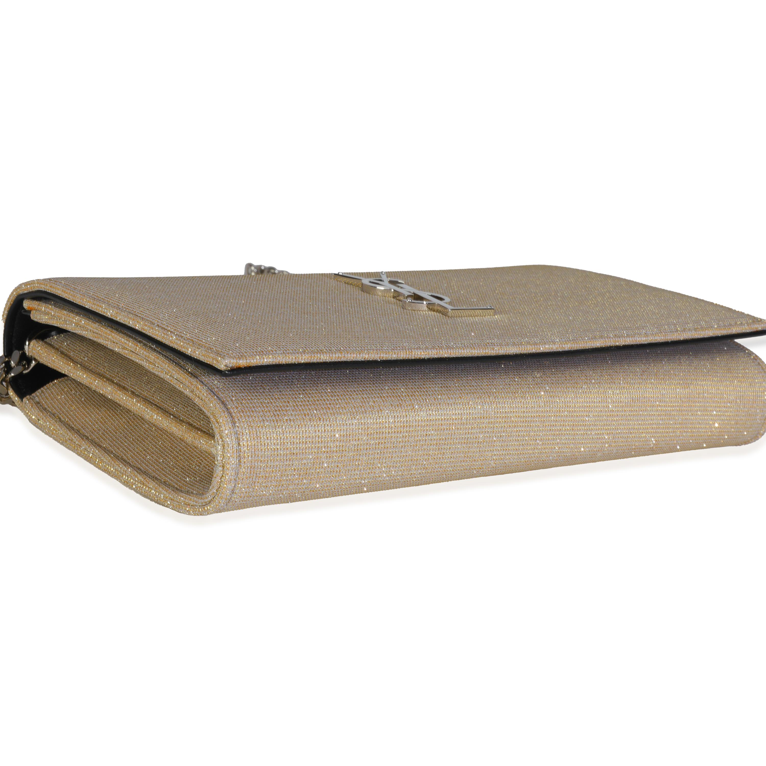Saint Laurent Borsa a catena Monogram Kate in tessuto scintillante metallizzato beige in vendita 2