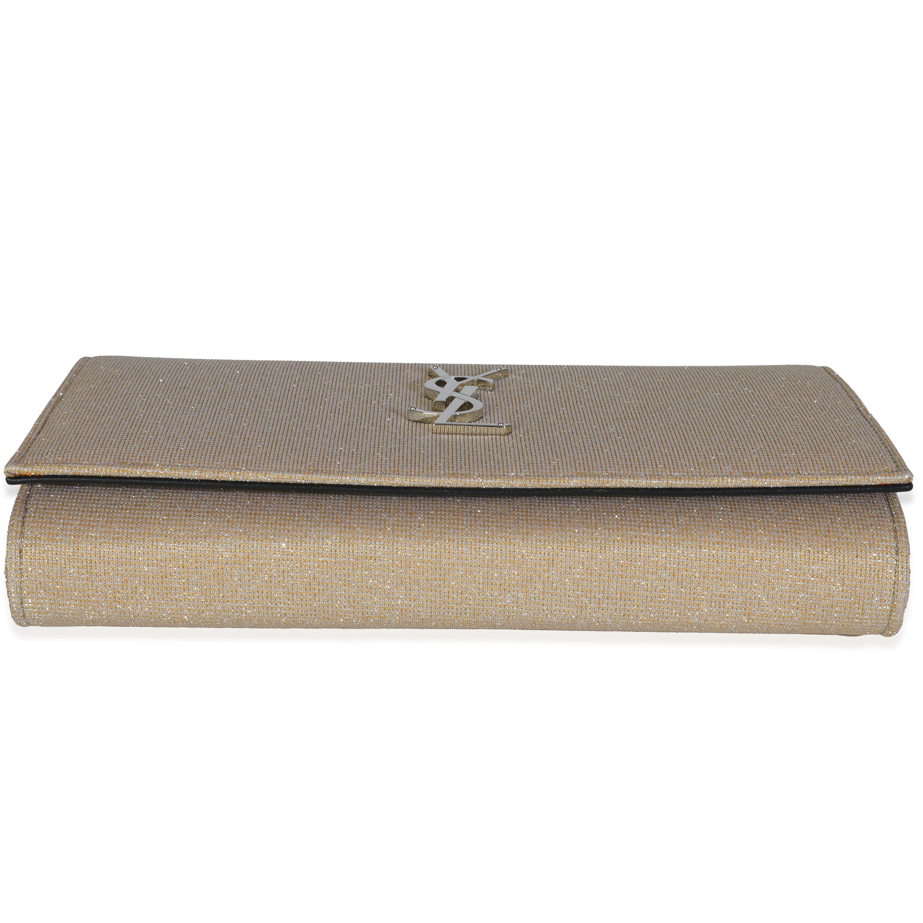 Saint Laurent Borsa a catena Monogram Kate in tessuto scintillante metallizzato beige in vendita 3
