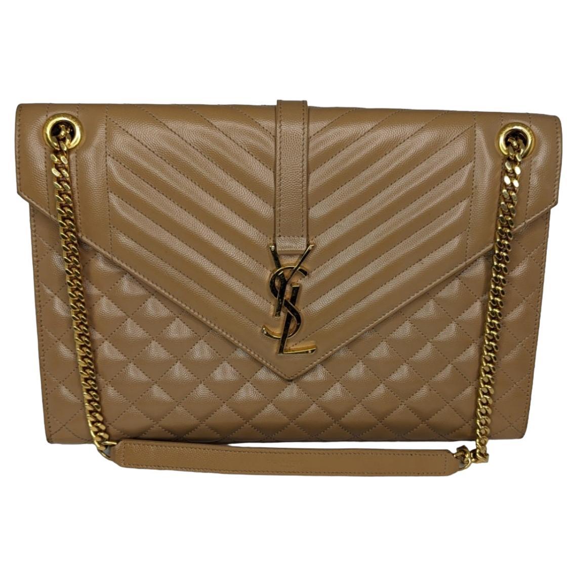 Saint Laurent Beige Monogram Matelassé Triquilt Envelope Large Bag